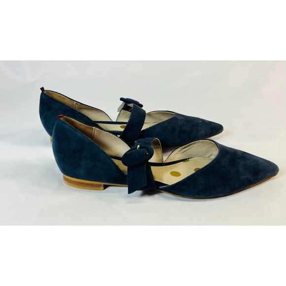 Boden Evie Pointed Ballet Flats Mary Jane Strappy 36 US 5.5 Blue Suede - Picture 5 of 9